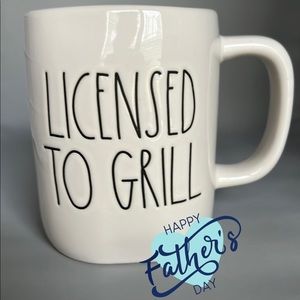 Rae Dunn “LICENSED TO GRILL” Double-Sided Coffee Mug - Gray Inside- New